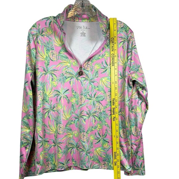 STELLA PARKER Sport, Pink Pine Green Palm Sleeve Mock Golf Shirt, Size M - Picture 2 of 8